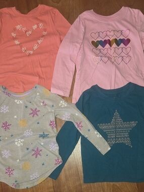 Kids Long-Sleeve Heart & Star Shirt Bundle - Pink, Coral, Gray, Teal
